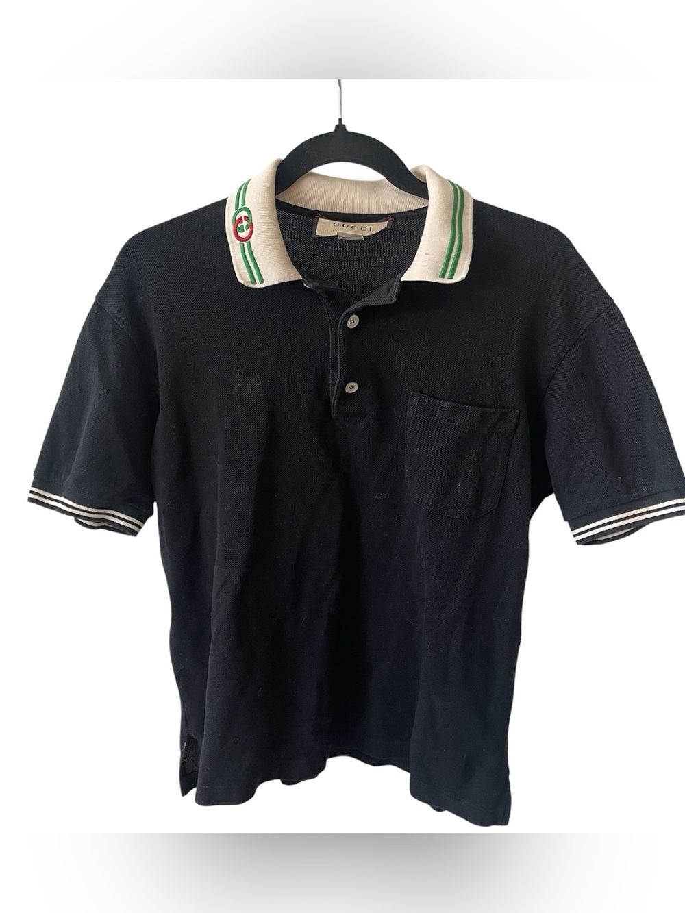 Gucci black cotton piqué polo shirt Web collar with Interlocking G embroidery